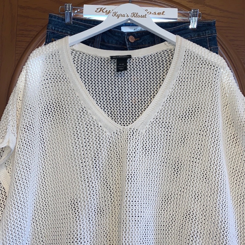 Lane Bryant Cotton Crochet Open Knit Boxy V-Neck Batwing Short Sleeve Poncho Top - Picture 3 of 16